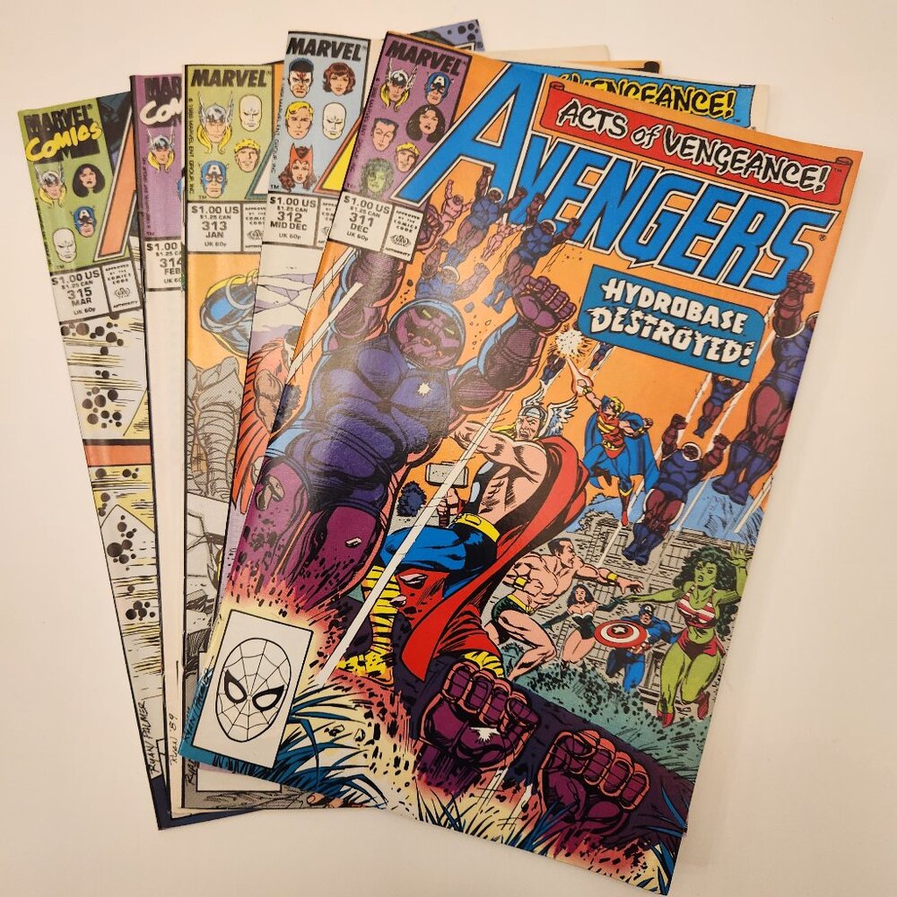 Lot of 5 Avengers Comic Books 311 312 313 314 315 Marvel 1989 1990 Spider-Man